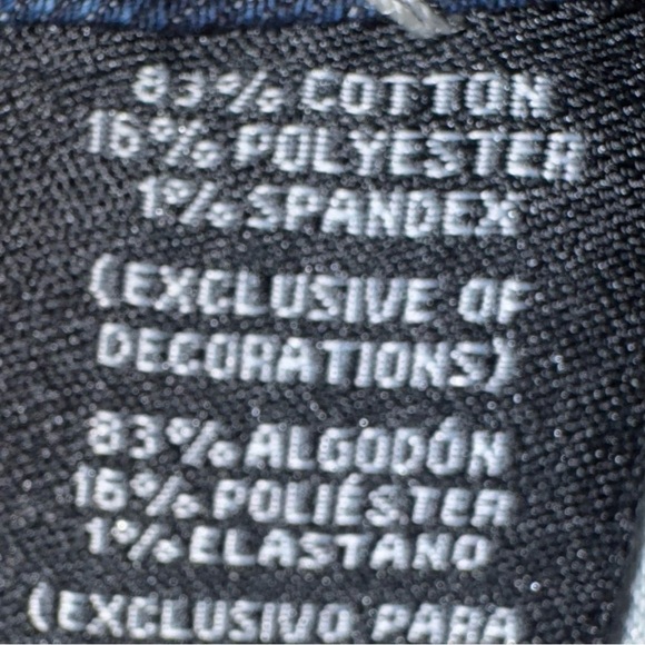 Wallflower Juniors SZ 7 Capris Dark Blue Faded Whiskering Rhinestones Stitching - Picture 6 of 8